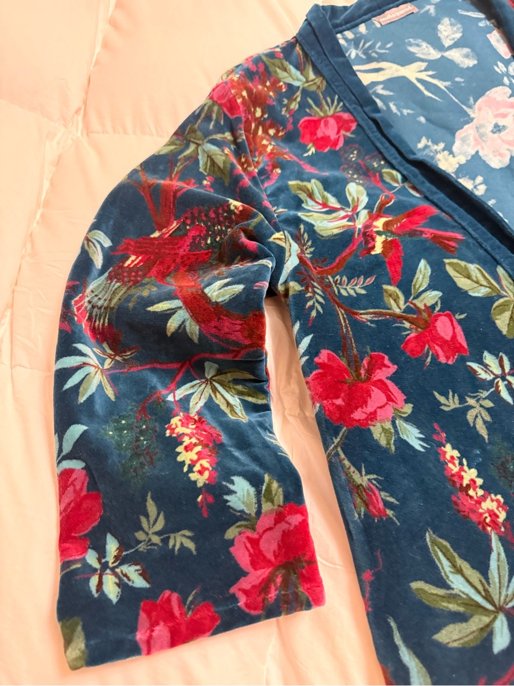 Earth Squared Cotton Velvet Floral Jacket Kimono One Size